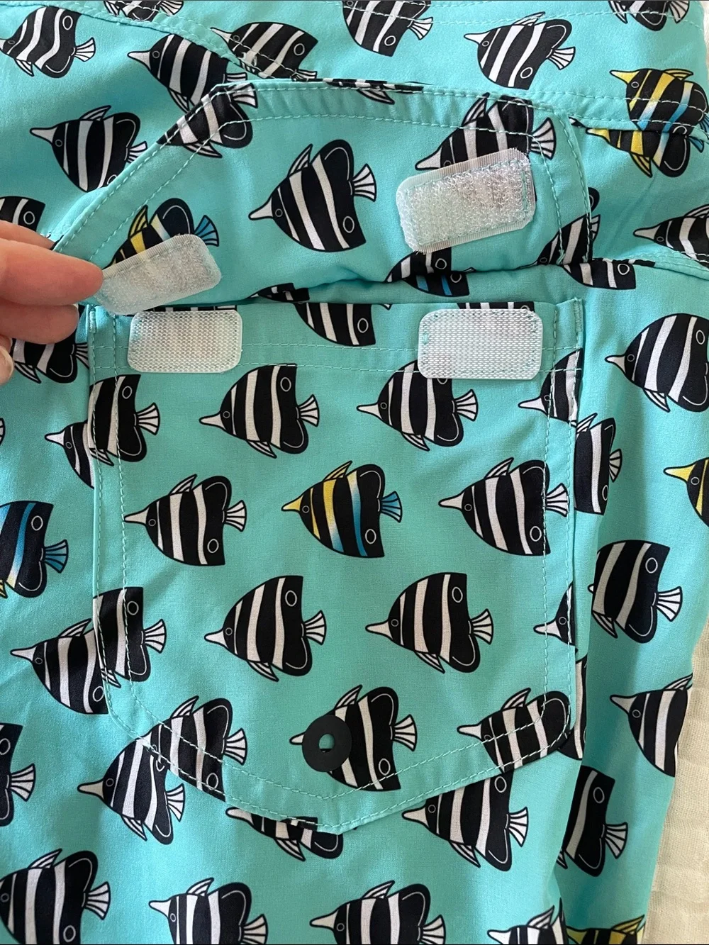 Saxx Teal Fish-Pattern Swim Trunks